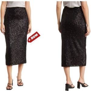 Wayf black sequin midi pencil skirt stretchy NWT